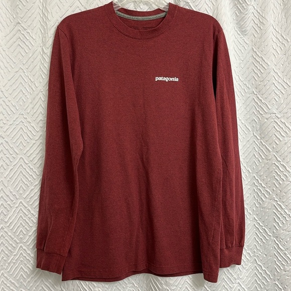 Patagonia Long Sleeve Logo Shirt Size Small Red Burgundy - Picture 3 of 4